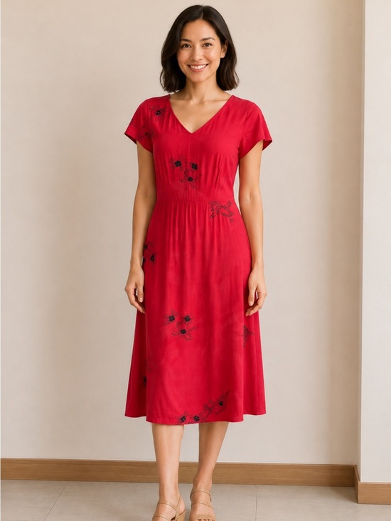 Caribbean Joe Dresses & Skirts - Caribbean Joe Red Short Sleeve Midi Dress